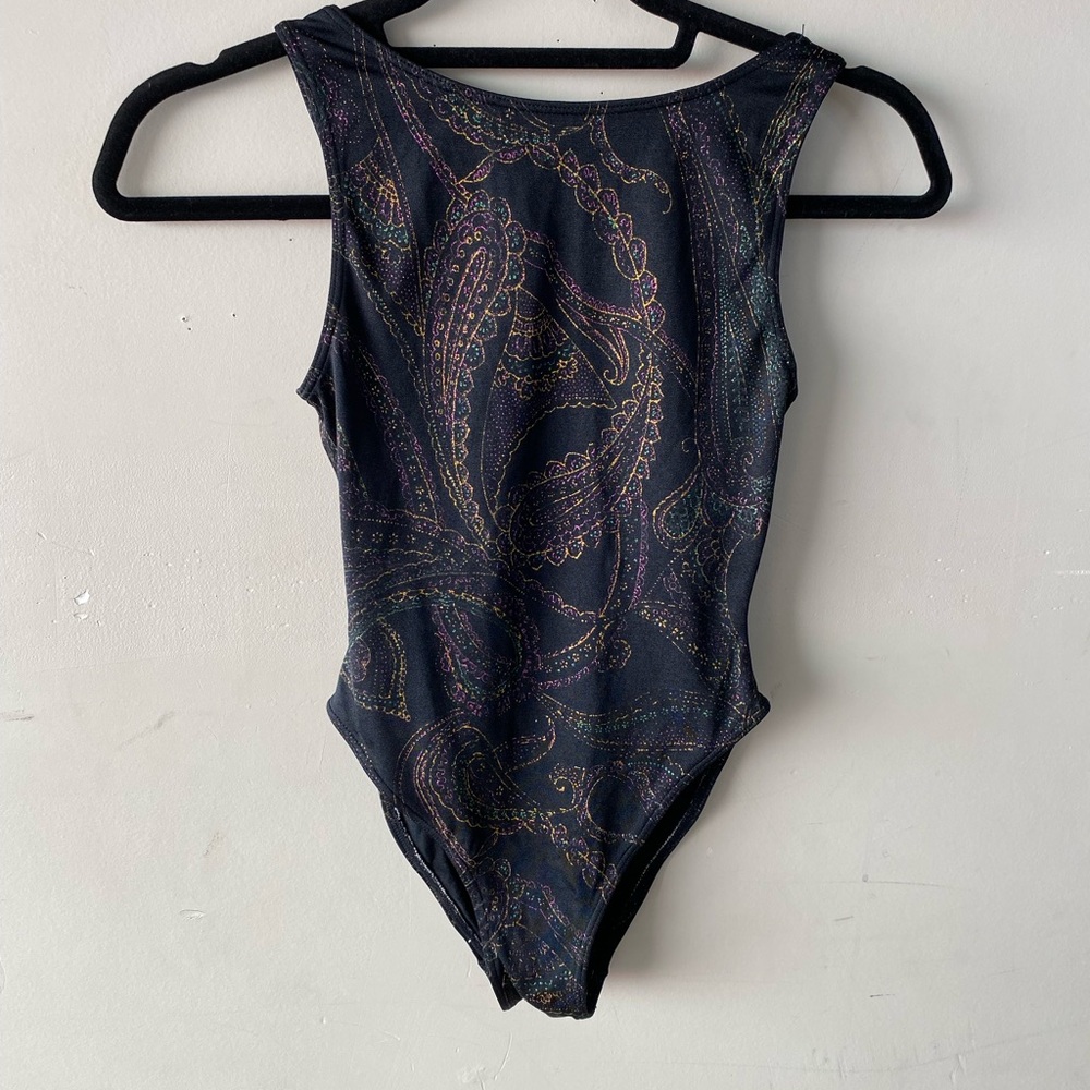 Vintage 80s Danskin Metallic Paisley Leotard Festival Rave Bodysuit Small - Picture 2 of 6